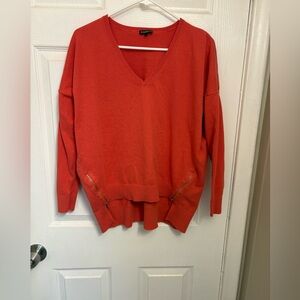 Express Coral-Red V-Neck Zip-Hem Sweater